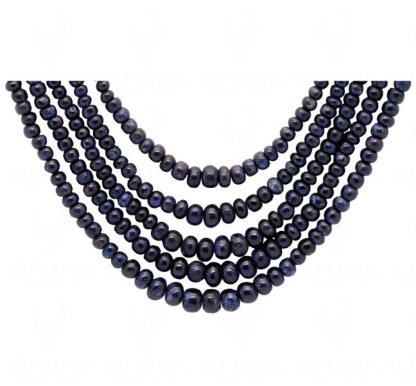 5 Row Of African Blue Sapphire Plain Round Bead Necklace NP-1170