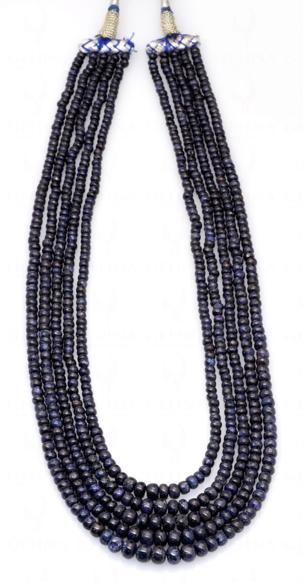 5 Row Of African Blue Sapphire Plain Round Bead Necklace NP-1170