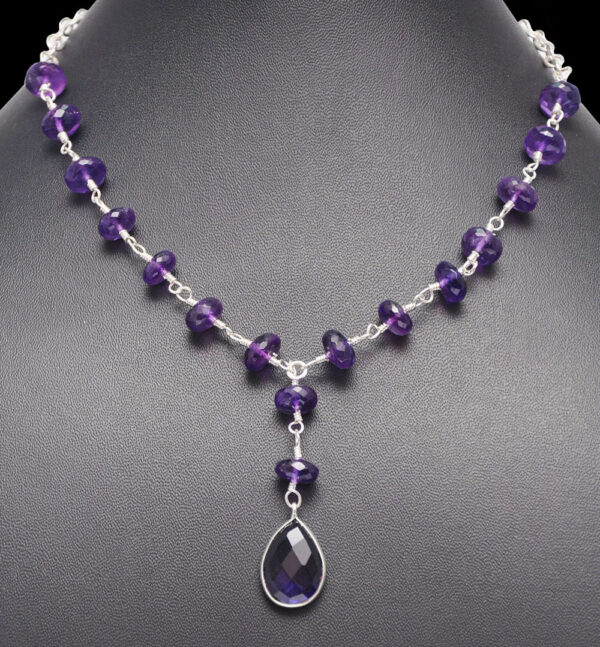 Amethyst Gemstone Faceted Bead Necklace In .925 Sterling Silver CS-1170