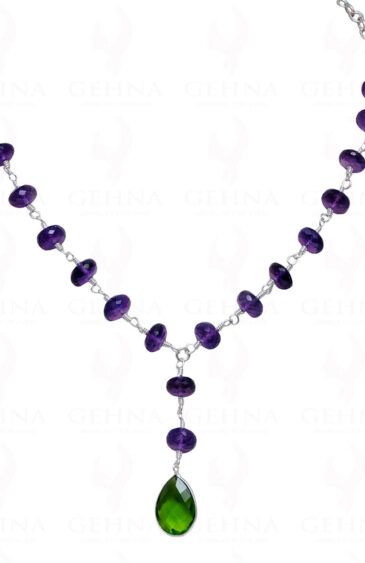 Peridot & Amethyst Gemstone Faceted Bead Necklace In .925 Sterling Silver CS-1171
