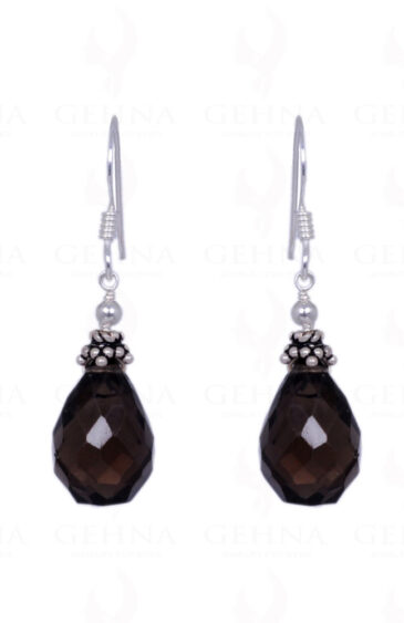 Smoky Topaz Gemstone Faceted Drops Earrings Made In .925 Sterling Silver ES-1171
