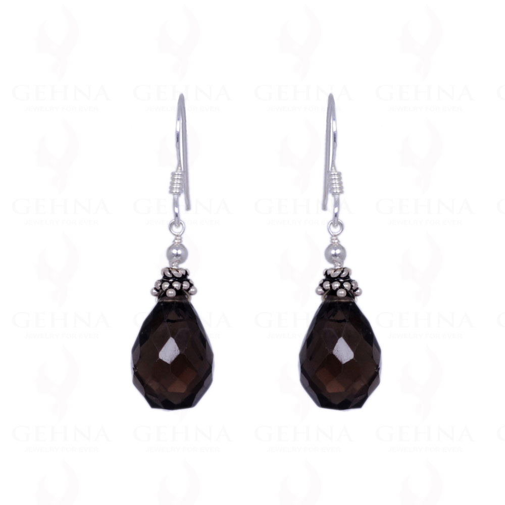 Smoky Topaz Gemstone Faceted Drops Earrings Made In .925 Sterling Silver ES-1171