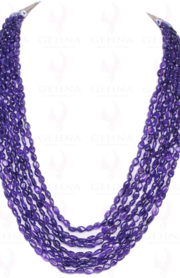 7 Rows of Amethyst Gemstone Oval Shaped Bead Necklace NS-1171
