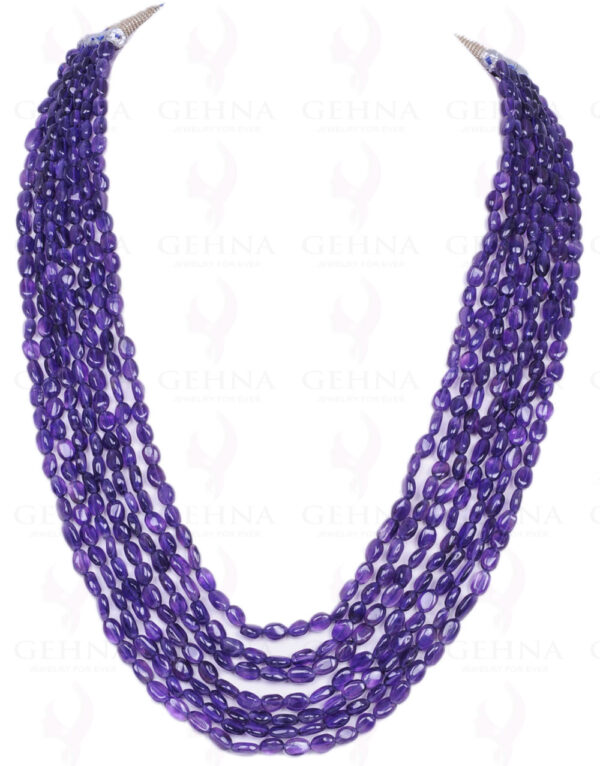 7 Rows of Amethyst Gemstone Oval Shaped Bead Necklace NS-1171