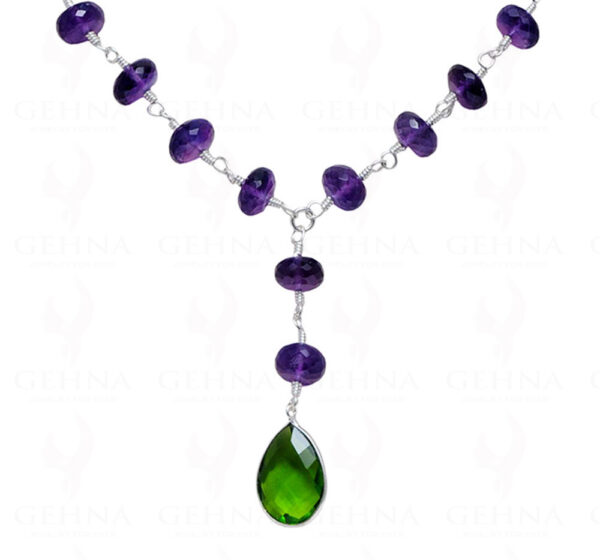 Peridot & Amethyst Gemstone Faceted Bead Necklace In .925 Sterling Silver CS-1171