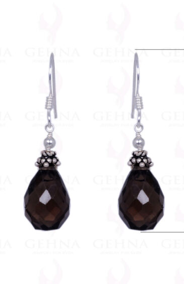 Smoky Topaz Gemstone Faceted Drops Earrings Made In .925 Sterling Silver ES-1171