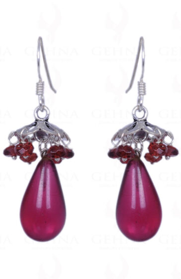 Pink Quartz & Red Garnet Gemstone Earrings Made In .925 Sterling Silver ES-1172