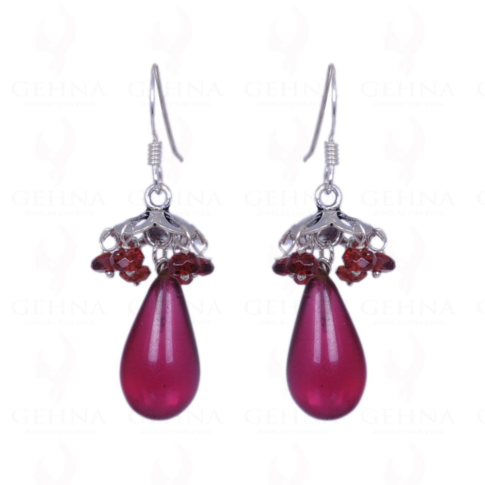 Pink Quartz & Red Garnet Gemstone Earrings Made In .925 Sterling Silver ES-1172