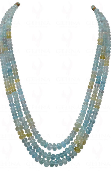 3 Rows of Multi Color Aquamarine Gemstone Cabochon Round Bead Necklace NS-1172