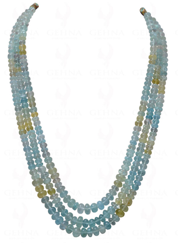 3 Rows of Multi Color Aquamarine Gemstone Cabochon Round Bead Necklace NS-1172