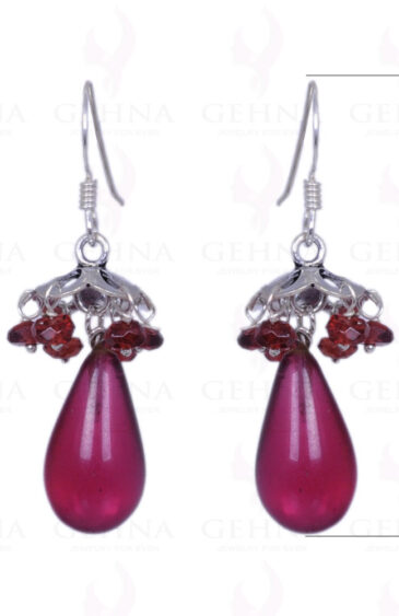 Pink Quartz & Red Garnet Gemstone Earrings Made In .925 Sterling Silver ES-1172