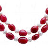 2 Rows Of Pearl & Ruby Gemstone Tumble Bead Necklace NM-1172