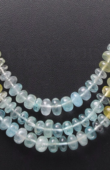 3 Rows of Multi Color Aquamarine Gemstone Cabochon Round Bead Necklace NS-1172