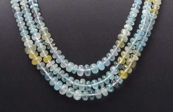 3 Rows of Multi Color Aquamarine Gemstone Cabochon Round Bead Necklace NS-1172