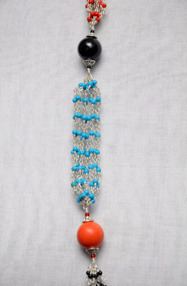 Turquoise, Spinel & Coral Gemstone Bead Necklace In .925 Sterling Silver CS-1172