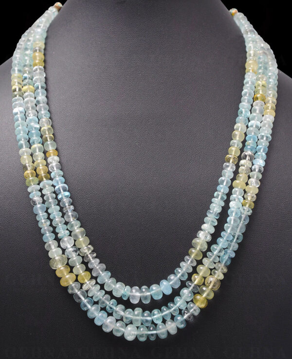 3 Rows of Multi Color Aquamarine Gemstone Cabochon Round Bead Necklace NS-1172