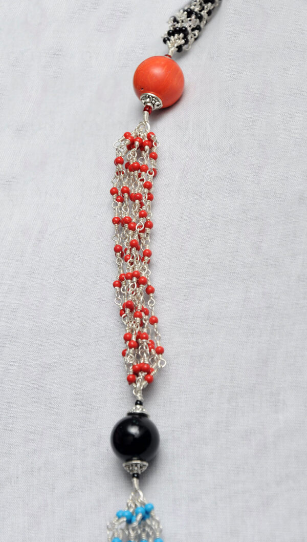 Turquoise, Spinel & Coral Gemstone Bead Necklace In .925 Sterling Silver CS-1172