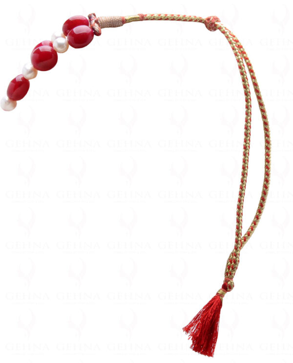 2 Rows Of Pearl & Ruby Gemstone Tumble Bead Necklace NM-1172