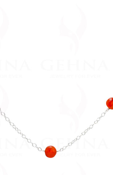 Carnelian Gemstone Coin Shape Bead Knotted Chain  In .925 Sterling Silver CS-1173