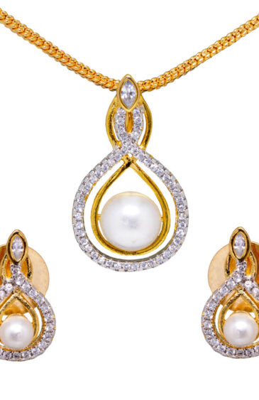 Enchanting Pearl & Classic Topaz Studded Beautiful Pendant & Earring Set FP-1173