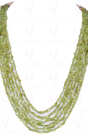 6 Rows of Peridot Gemstone Oval Shaped Cabochon Bead Necklace NS-1173