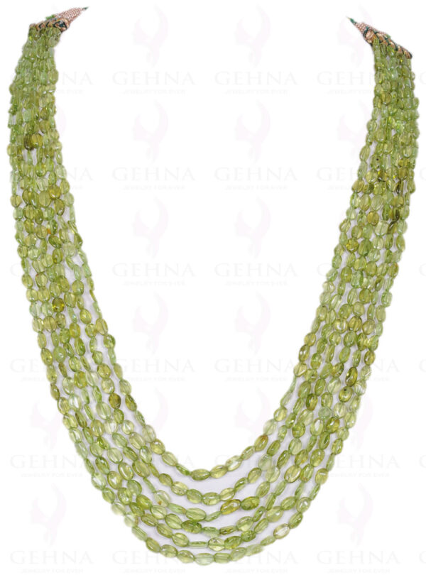 6 Rows of Peridot Gemstone Oval Shaped Cabochon Bead Necklace NS-1173