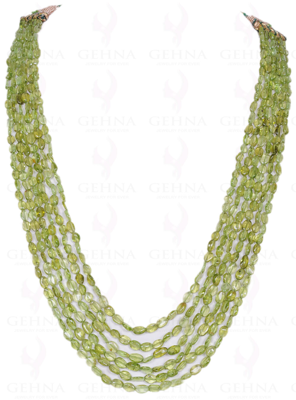 6 Rows of Peridot Gemstone Oval Shaped Cabochon Bead Necklace NS-1173