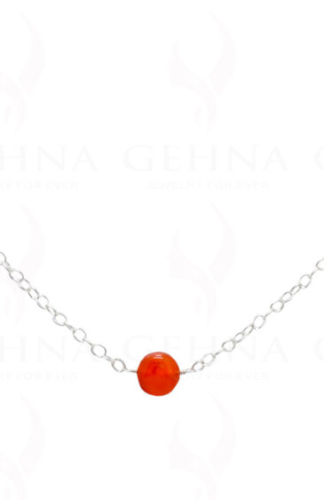 Carnelian Gemstone Coin Shape Bead Knotted Chain  In .925 Sterling Silver CS-1173