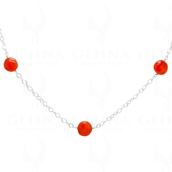 Carnelian Gemstone Coin Shape Bead Knotted Chain  In .925 Sterling Silver CS-1173