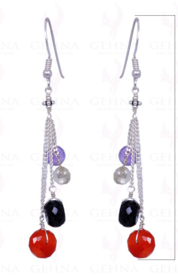 Carnelian, Amethyst, Lemon Topaz & Spinel Gemstone .925 Silver Earring ES-1173