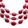 3 Rows Of Pearl & Ruby Gemstone Beaded Necklace NM-1173