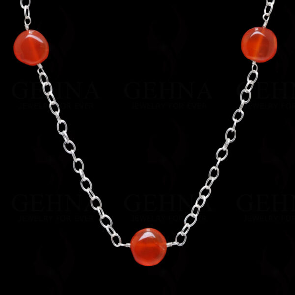 Carnelian Gemstone Coin Shape Bead Knotted Chain  In .925 Sterling Silver CS-1173