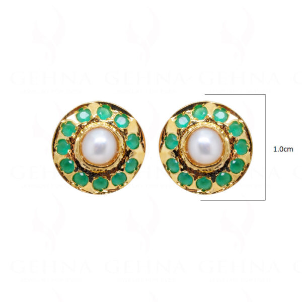 Pearl & Emerald Studded Round Shape Festive Earring FE-1173