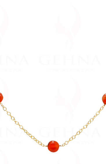 Carnelian Gemstone Coin Shape Bead Knotted Chain  In .925 Sterling Silver CS-1174