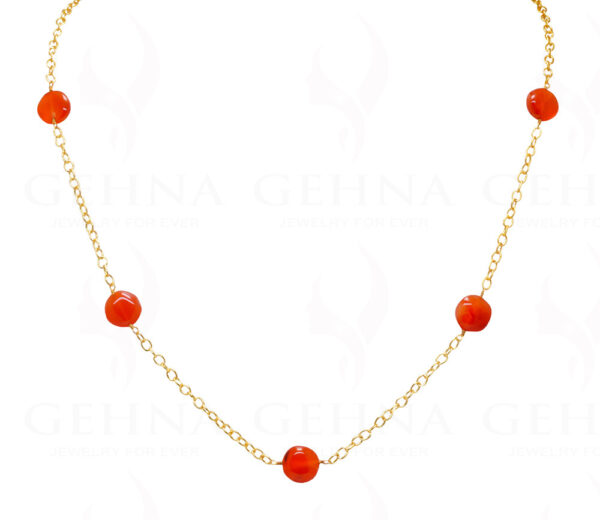 Carnelian Gemstone Coin Shape Bead Knotted Chain  In .925 Sterling Silver CS-1174