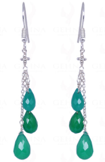 Green Jade Gemstone Faceted Drops Earrings Made In .925 Sterling Silver ES-1174