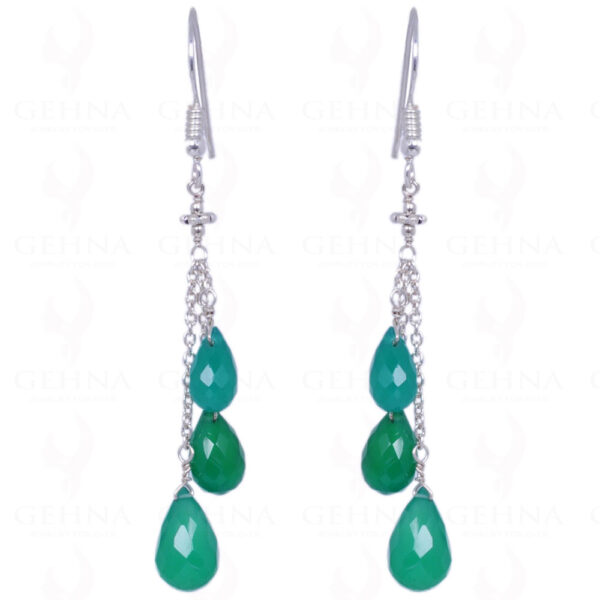 Green Jade Gemstone Faceted Drops Earrings Made In .925 Sterling Silver ES-1174