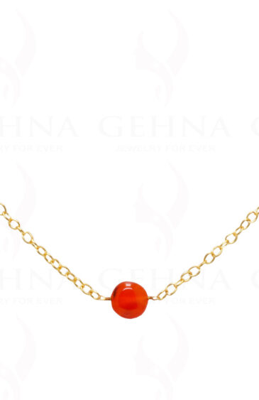 Carnelian Gemstone Coin Shape Bead Knotted Chain  In .925 Sterling Silver CS-1174