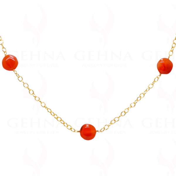 Carnelian Gemstone Coin Shape Bead Knotted Chain  In .925 Sterling Silver CS-1174