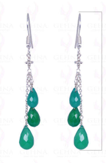 Green Jade Gemstone Faceted Drops Earrings Made In .925 Sterling Silver ES-1174