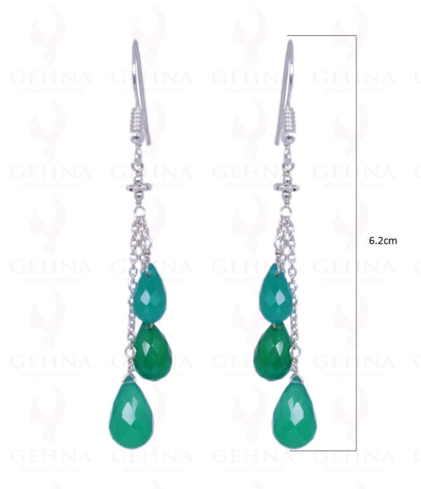 Green Jade Gemstone Faceted Drops Earrings Made In .925 Sterling Silver ES-1174