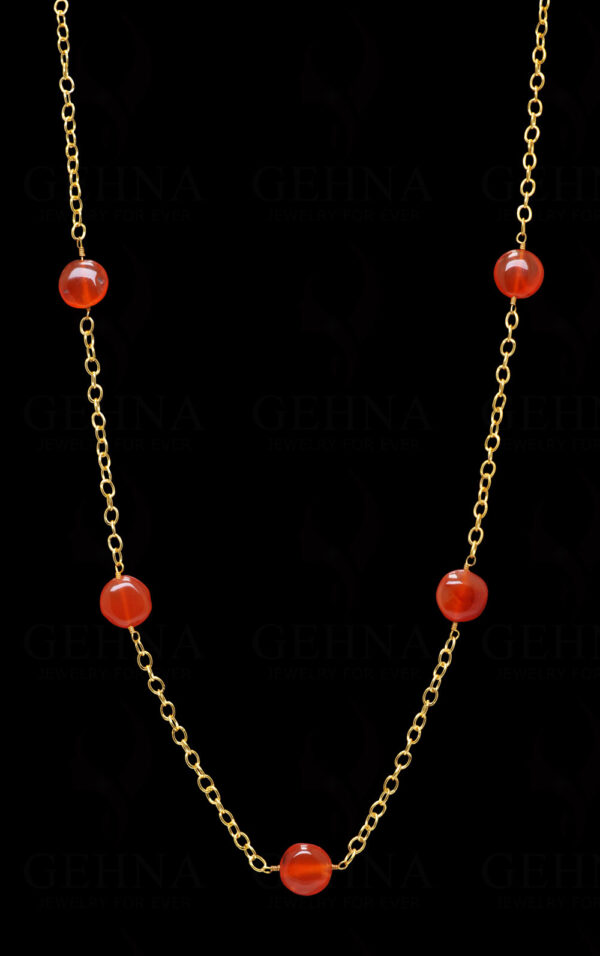 Carnelian Gemstone Coin Shape Bead Knotted Chain  In .925 Sterling Silver CS-1174