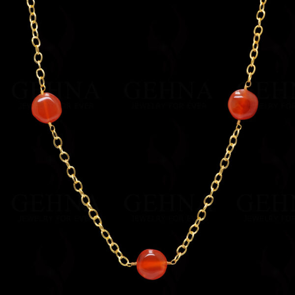 Carnelian Gemstone Coin Shape Bead Knotted Chain  In .925 Sterling Silver CS-1174