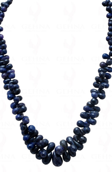 Blue Sapphire Gemstone Drop Shaped Faceted Bead Necklace NP-1175