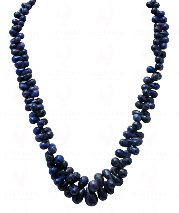 Blue Sapphire Gemstone Drop Shaped Faceted Bead Necklace NP-1175