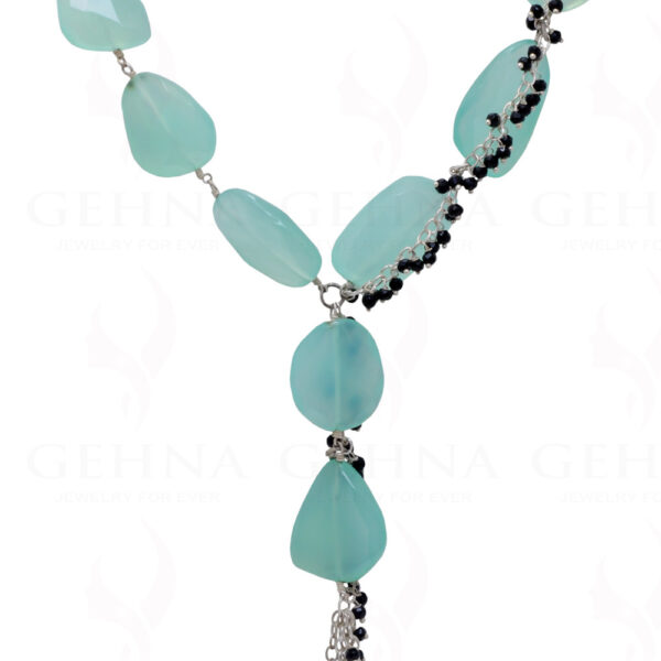 Aquamarine & Black Spinel Gemstone Knotted Necklace In .925 Silver CS-1175