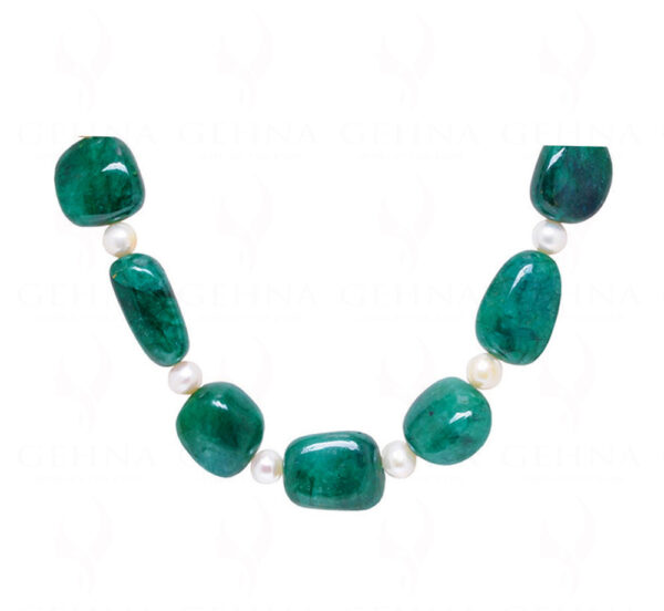 Emerald & Pearl Gemstone Tumble Shape Beaded Necklace NM-1175