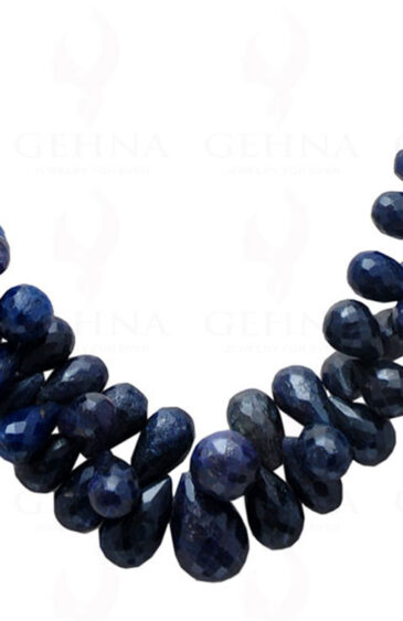 Blue Sapphire Gemstone Drop Shaped Faceted Bead Necklace NP-1175