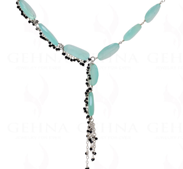 Aquamarine & Black Spinel Gemstone Knotted Necklace In .925 Silver CS-1175