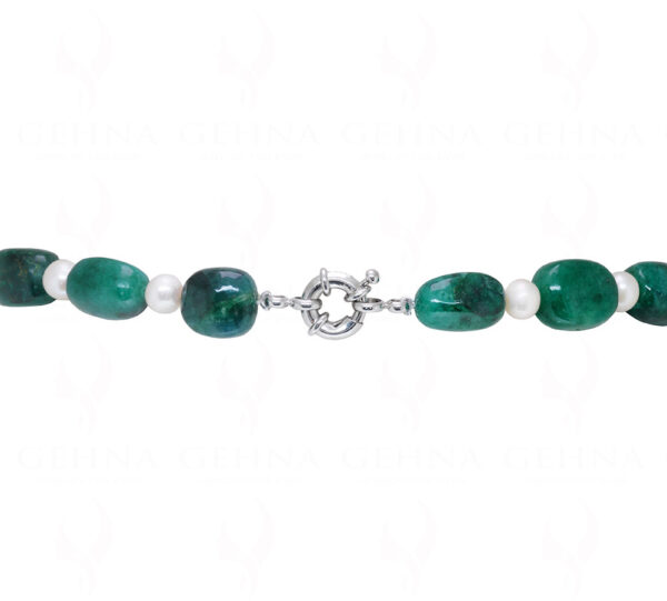 Emerald & Pearl Gemstone Tumble Shape Beaded Necklace NM-1175